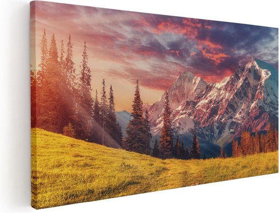 Artaza Canvas Schilderij Alpen Landschap Met Een Kleurrijke Hemel - 120x60 - Groot - Foto Op Canvas - Canvas Print