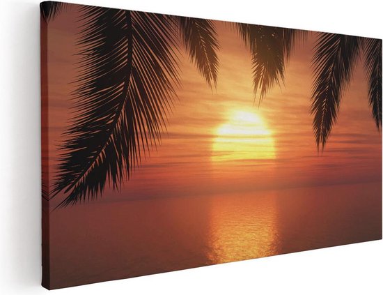 Artaza Canvas Schilderij Zonsondergang Op Het Strand Met Palmbomen - 100x50 - Groot - Foto Op Canvas - Canvas Print