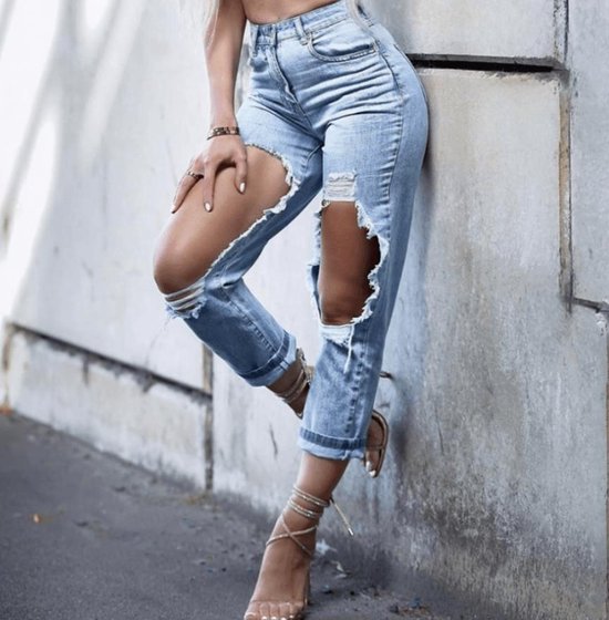 hamer kraan Berucht Yugo Mode - Mid Blue Extreme Distressed High Waist Boyfriend Jeans | bol.com