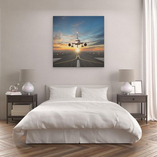 Artaza Peinture Sur Toile Avion Avec Un Atterrissage À L'Aéroport - 80x80 - Groot - Photo Sur Toile - Impression Sur Toile