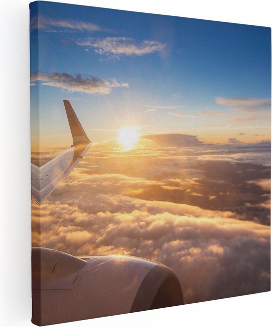 Artaza Canvas Schilderij Vliegtuig In De Lucht Met De Zon - 70x70 - Foto Op Canvas - Canvas Print