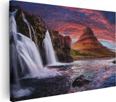 Artaza Canvas Schilderij Waterval Bij Een berg - 90x60 - Foto Op Canvas - Canvas Print