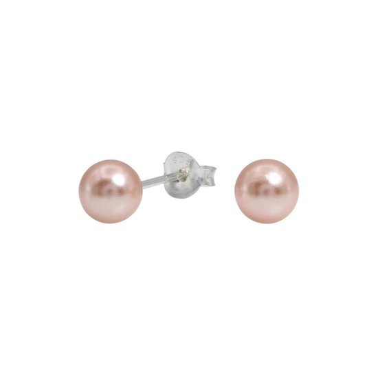 Joy|S - Zilveren 6 mm parel oorbellen - cream/peach wit