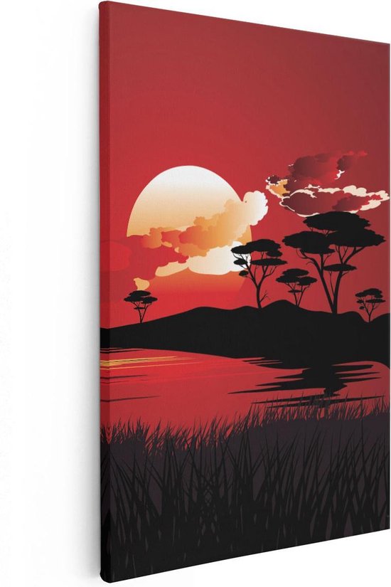 Artaza Canvas Schilderij Rode Zonsondergang In De Savanne - Abstract - 40x60 - Poster Foto op Canvas - Canvas Print