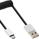 InLine USB Micro B naar USB-A spiraalkabel - USB2.0 - tot 3A / zwart - 0,50 meter