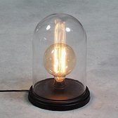 Groenovatie Houten Dome Bell - Tafellamp - E27 Fitting - Glas - Zwart - ⌀16x26cm