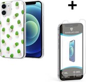 ShieldCase geschikt voor Apple iPhone 12 / 12 Pro - 6.1 inch hoesje met cactuspatroon + glazen Screen Protector