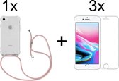 iPhone 7/8/SE 2020 hoesje transparant met rosé koord shock proof case - 3x iPhone 7/8/SE 2020 screenprotector