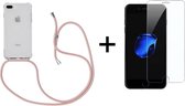 iPhone 6/6S Plus hoesje transparant met rosé koord shock proof case - 1x iPhone 6/6S Plus screenprotector
