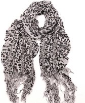 Sjaal herfst/winter geplooid met panterprint grijs/zwart 180/32cm