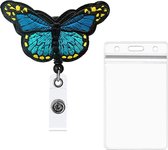 Porte badge avec cordon 60 cm - porte carte - clip - dérouleur - papillon bleu