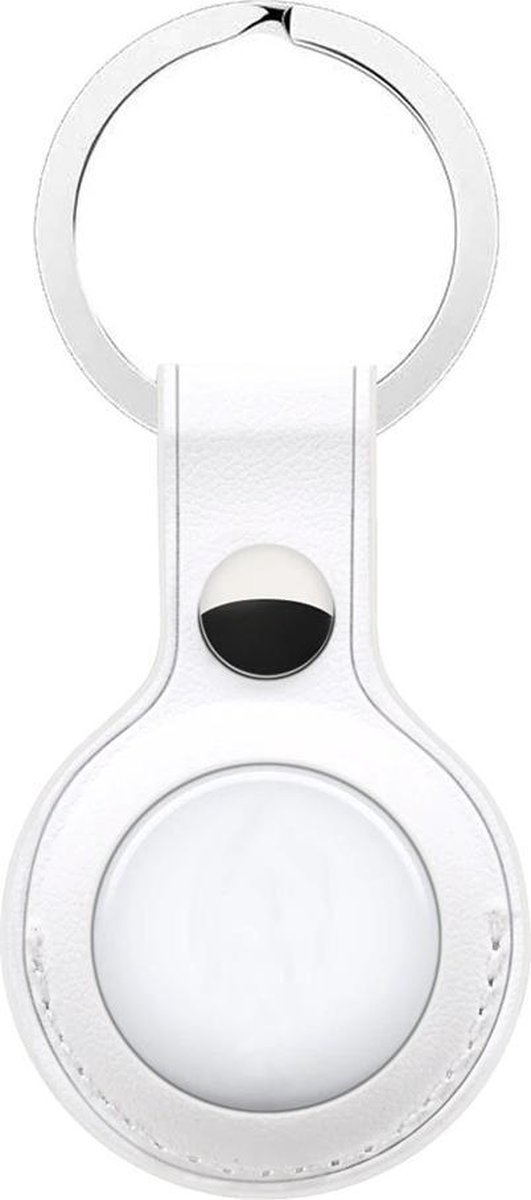 Sleutelhanger geschikt voor Apple AirTag - Premium Leer AirTag hanger - Wit