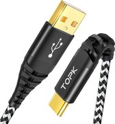 TOPK ® | USB-C Data en Laadkabel | 5.0A Snellader Kabel | Fast en Quick Charge Oplaadkabel | Type C Naar USB-A | Oplaadsnoer Telefoon | Laptop | Huawei | Samsung | Sony | OnePlus |