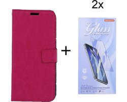 Bookcase Geschikt voor: Nokia G10 / G20 - Roze - portemonnee hoesje met 2 stuks Glas Screen protector