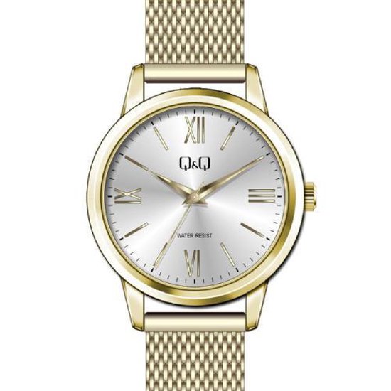 prachtig goudkleurig dames horloge van Q&Q model qb03j803y met verstelbare mesh band 3 atm waterdicht