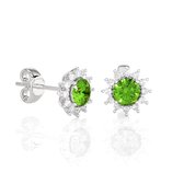 Diamanten gouden oorbellen voor vrouwen, groene peridoot en diamanten - 14 karaat witgoud oorknopjes, kleursteen