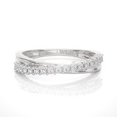 14 karaat witgouden twist ring, elegante damesring bezet met diamanten