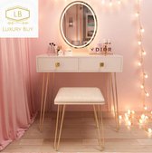 Luxury Buy kaptafel (original) makeup tafel + free makeup organizer cadeau- luxe vanity- hoogglans-led verlichting- met verstelbare spiegel- met comfort kruk- wit-goud