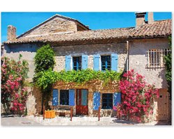 Graphic Message - Schilderij op Canvas - Huis in de Provence - Frankrijk - Kunst Print - Bloemen