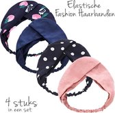 Elastische haarband dames - bandeau elastieken - Set 4 stuks -  Roze Blauw