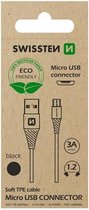 Swissten Micro-USB naar USB kabel voor o.a. Samsung - 1.2M - Zwart - Duurzame verpakking