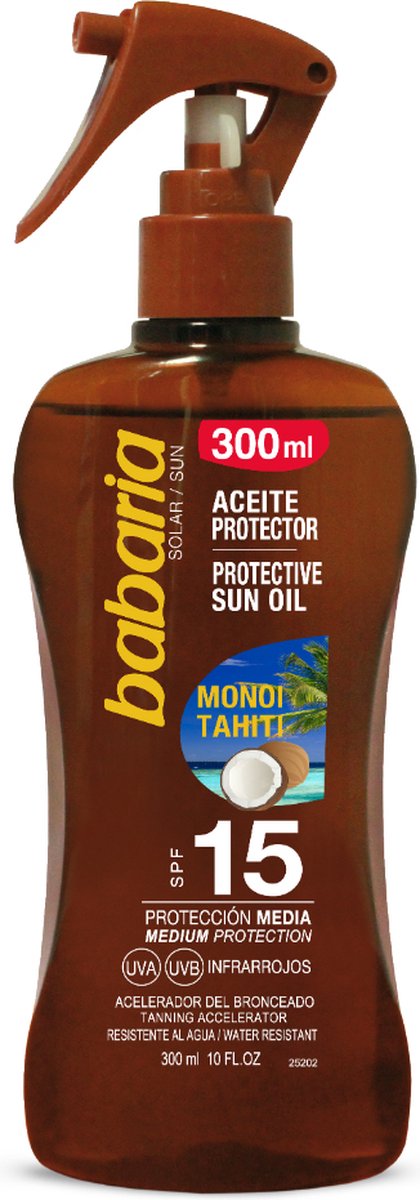 Goedkoopste Monoi Tahiti Babaria zonnebrand olie - SPF 15 300 ml
