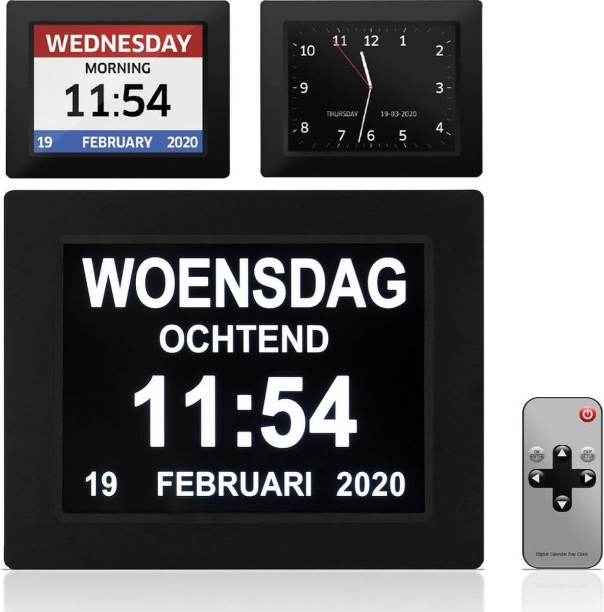 Kalenderklok Digitale Dementie klok, Kalender met datum, tijd en alarm