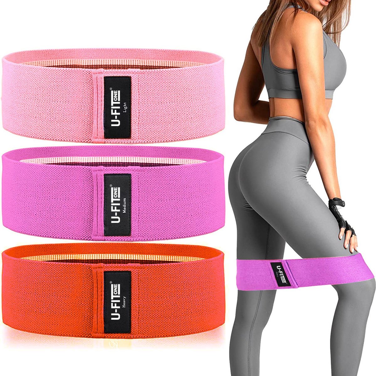 U Fit One Resistance band set - Weerstandsbanden - Booty Band - Yoga&Pilates - Fitness Elastiek set- Stretch band - Thuis sporten - Home Gym - Roze
