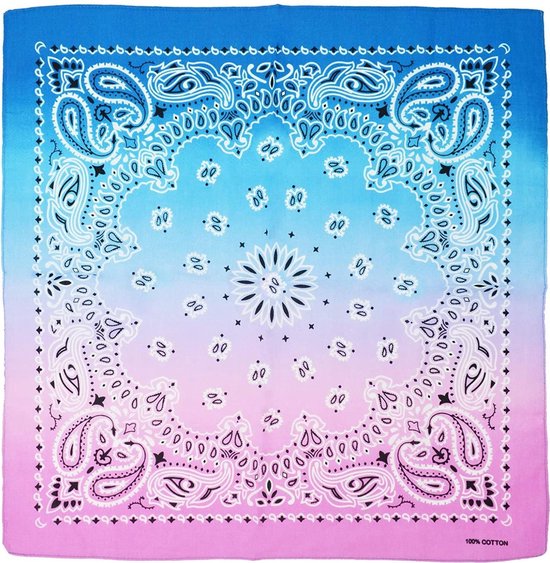 Fako Fashion® - Paisley Bandana - Tri Tone - Tricolore - 3-Kleurig - Blauw-Lichtblauw-Roze