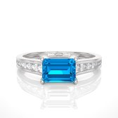 14 karaat witgouden dames ring, verlovingsring - blauwe topaas en diamanten, kleursteen