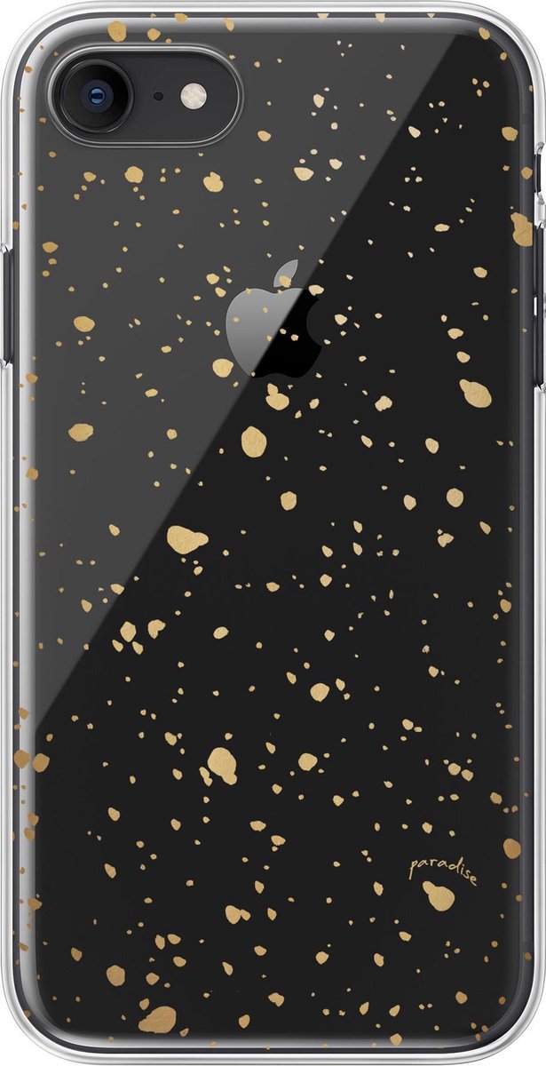 Paradise Amsterdam 'Golden Stars' Clear Case - iPhone 7 / 8 / SE (2020) doorzichtig telefoonhoesje met gouden stippen gold shine print