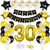 Baloba® 30 Jaar Feest Verjaardag Versiering Set - Happy Birthday Slinger - Helium Ballonnen Feest Pakket - Zwart en Goud