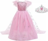 Elsa jurk roze Classic Deluxe 116-122 (130) - lange sleep + kroon Prinsessen jurk verkleedkleding verkleedjurk