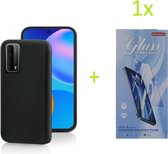 hoesje Geschikt voor: Huawei P Smart 2021 TPU Silicone rubberen + 1 stuk Tempered screenprotector - zwart