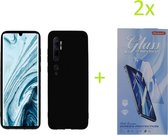 Xiaomi Mi 10T Lite 5G / Redmi Note 9 Pro 5G TPU Silicone rubberen hoesje + 2 Stuks Tempered screenprotector - zwart