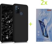 OnePlus Nord N10 TPU Silicone rubberen hoesje + 2 Stuks Tempered screenprotector - zwart