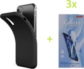 iPhone 12 Pro TPU Silicone rubberen hoesje + 3 Stuks Tempered screenprotector - zwart