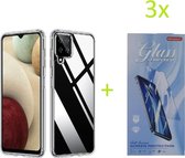 Samsung Galaxy A42 Hoesje Transparant TPU Siliconen Soft Case + 3X Tempered Glass Screenprotector