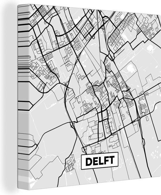 Tableau sur Toile Carte de Ville - Delft - Grijs - Wit - 90x90 cm - Décoration murale