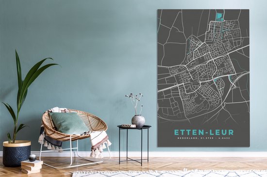 Tableau sur toile 120x180 cm - Décoration murale Plan de ville - Etten-Leur - Grijs - Blauw - Décoration murale salon - Décoration chambre - Accessoires chambre - Peintures - Carte