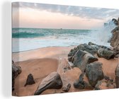 Canvas Schilderij Strand - Zee - Golf - 60x40 cm - Wanddecoratie