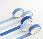 Vijf Kleuren Washi Tapes Blauw | Meerdere Washi Tapes Rollen| Vijf Verschillende Masking Tapes | Bullet Journal | Journalling | Plakboeken | Stickers | Tapes | Multi Pack Washi Tapes | Organiseren | Plakken | Blauw Lichtblauw Donkerblauw