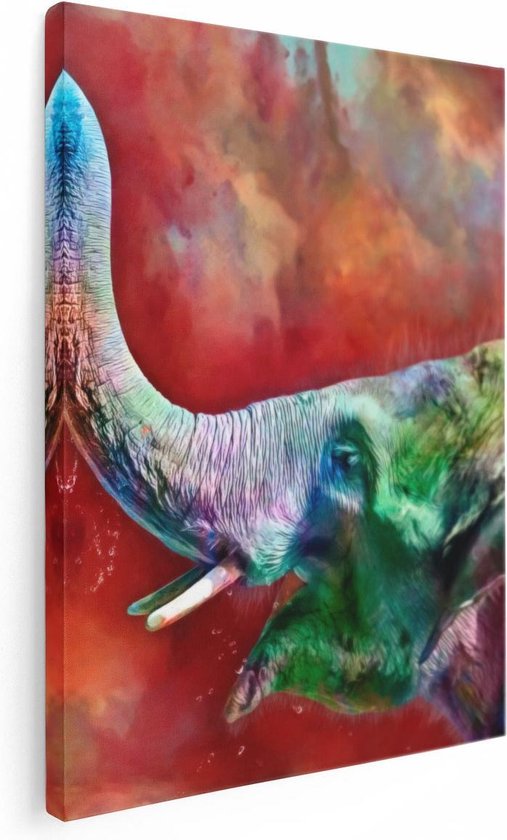 Artaza Canvas Schilderij Getekende Vrolijke Olifant - Abstract - 60x80 - Foto Op Canvas - Canvas Print
