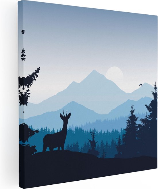 Artaza Peinture sur toile Cerf dans la forêt - Silhouette - 30x30 - Klein - Image sur toile - Impression sur toile