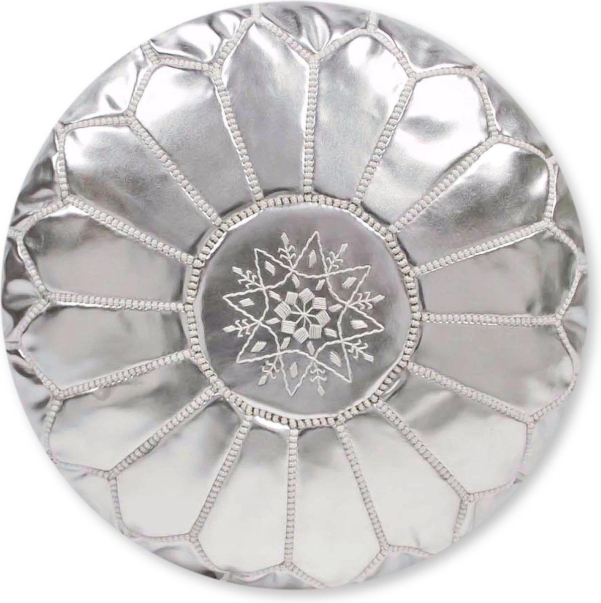 Marokkaanse Poef - Zilver - Poef Rond - Gevuld geleverd - PU leer