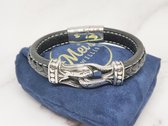 Mei's | Viking Leather Locked armband | armband heren / sieraad heren / Viking armband | Stainless Steel / 316L Roestvrij Staal / Chirurgisch Staal / Echt Leer | polsmaat 18 cm / z