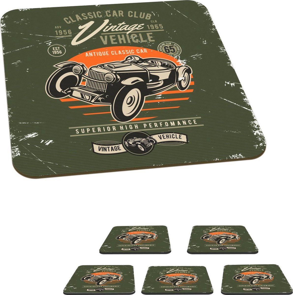 Onderzetters voor glazen - Vintage - Oldtimer - Auto - 10x10 cm - Glasonderzetters - 6 stuks