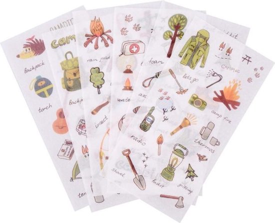 Washi Stickers Vakantie – 6 Vellen Met Stickers – Thema Vakantie, Kamperen, Camping – Bullet Journal – Stickers Voor Volwassenen – Scrapbooking – Agenda Stickers – Decoratie Sticker Washi Tape