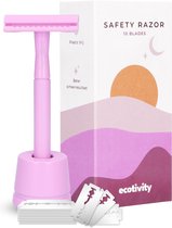 ecotivity® Safety Razor Scheermesjes voor Vrouwen met 10 Double Edge Scheermesjes - Dubbelzijdig Klassiek Scheermes met Houder - Pastel Purple