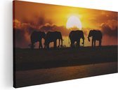 Artaza Canvas Schilderij Silhouet Olifanten Tijdens Zonsondergang - 120x60 - Groot - Foto Op Canvas - Canvas Print